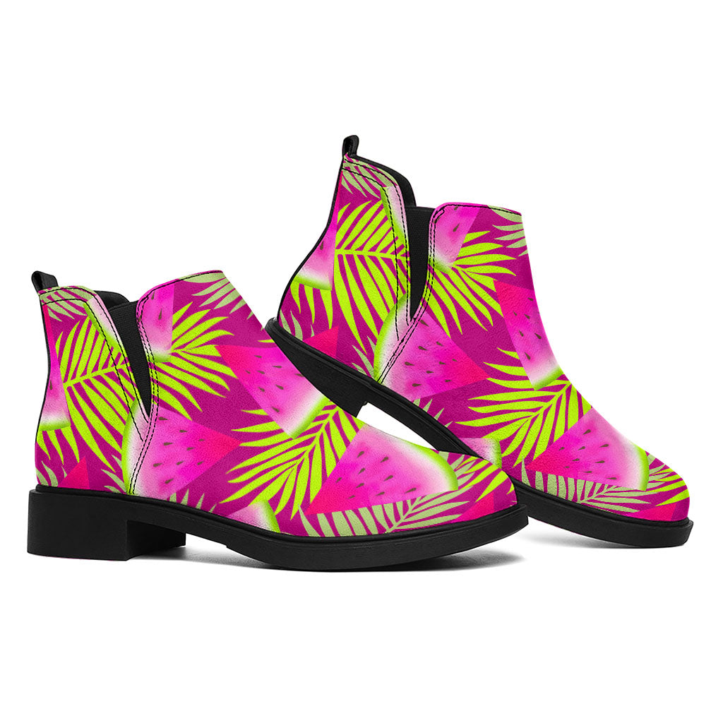 Purple Tropical Watermelon Pattern Print Flat Ankle Boots