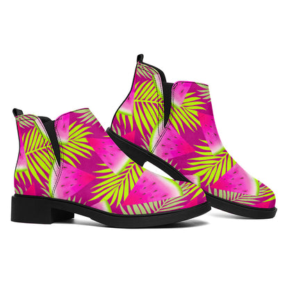 Purple Tropical Watermelon Pattern Print Flat Ankle Boots