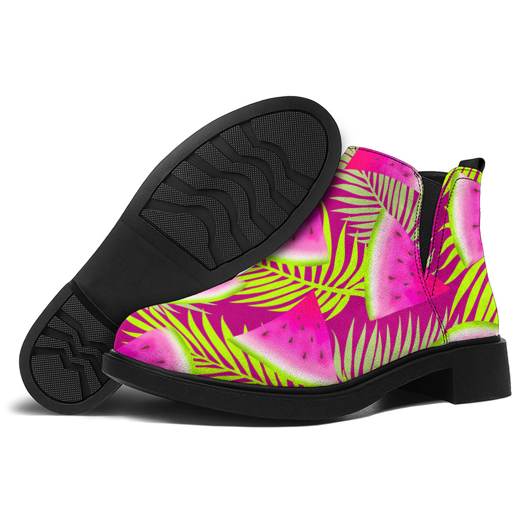 Purple Tropical Watermelon Pattern Print Flat Ankle Boots