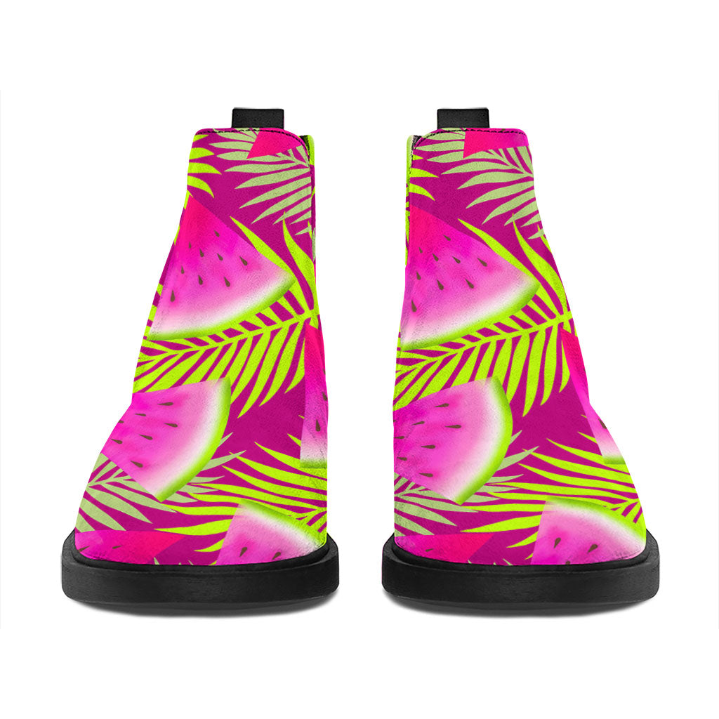 Purple Tropical Watermelon Pattern Print Flat Ankle Boots
