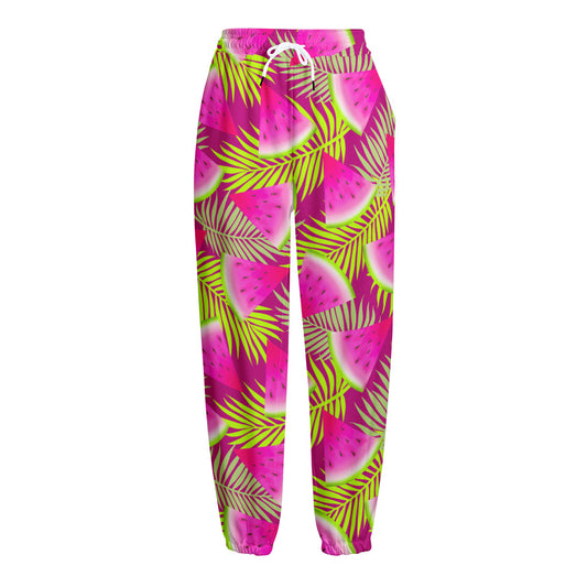 Purple Tropical Watermelon Pattern Print Fleece Lined Knit Pants