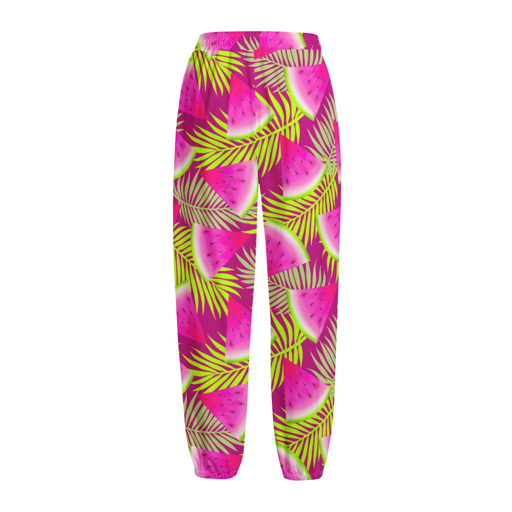 Purple Tropical Watermelon Pattern Print Fleece Lined Knit Pants