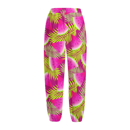 Purple Tropical Watermelon Pattern Print Fleece Lined Knit Pants
