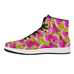 Purple Tropical Watermelon Pattern Print High Top Leather Sneakers