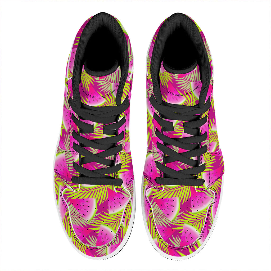 Purple Tropical Watermelon Pattern Print High Top Leather Sneakers