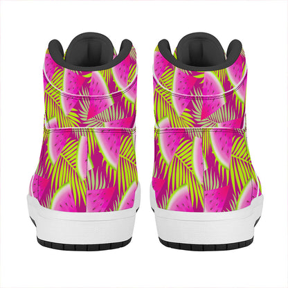 Purple Tropical Watermelon Pattern Print High Top Leather Sneakers
