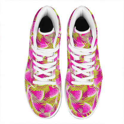 Purple Tropical Watermelon Pattern Print High Top Leather Sneakers