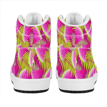 Purple Tropical Watermelon Pattern Print High Top Leather Sneakers