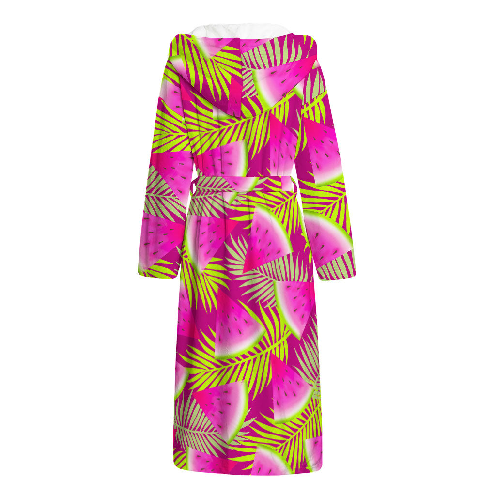 Purple Tropical Watermelon Pattern Print Hooded Bathrobe