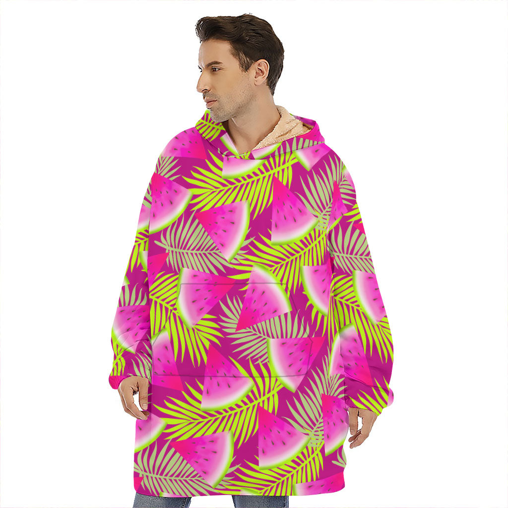 Purple Tropical Watermelon Pattern Print Hoodie Blanket