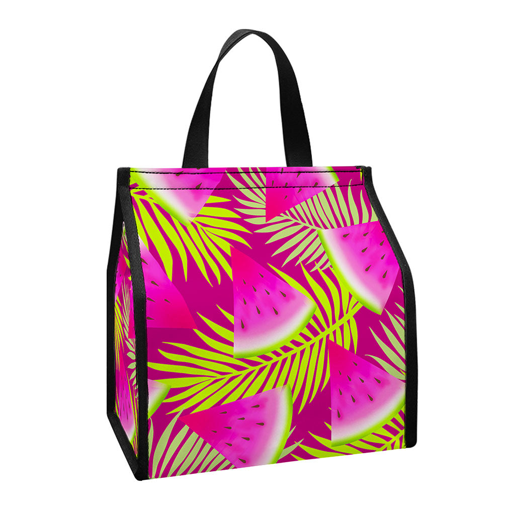 Purple Tropical Watermelon Pattern Print Insulated Lunch Tote