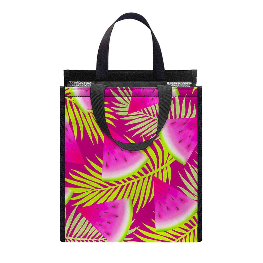 Purple Tropical Watermelon Pattern Print Insulated Lunch Tote