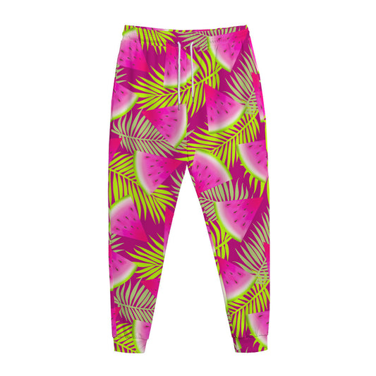 Purple Tropical Watermelon Pattern Print Jogger Pants