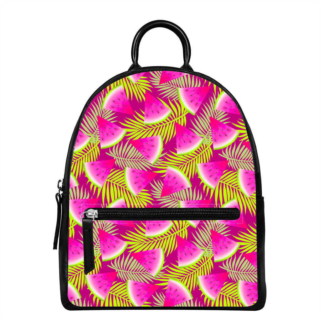 Purple Tropical Watermelon Pattern Print Leather Backpack