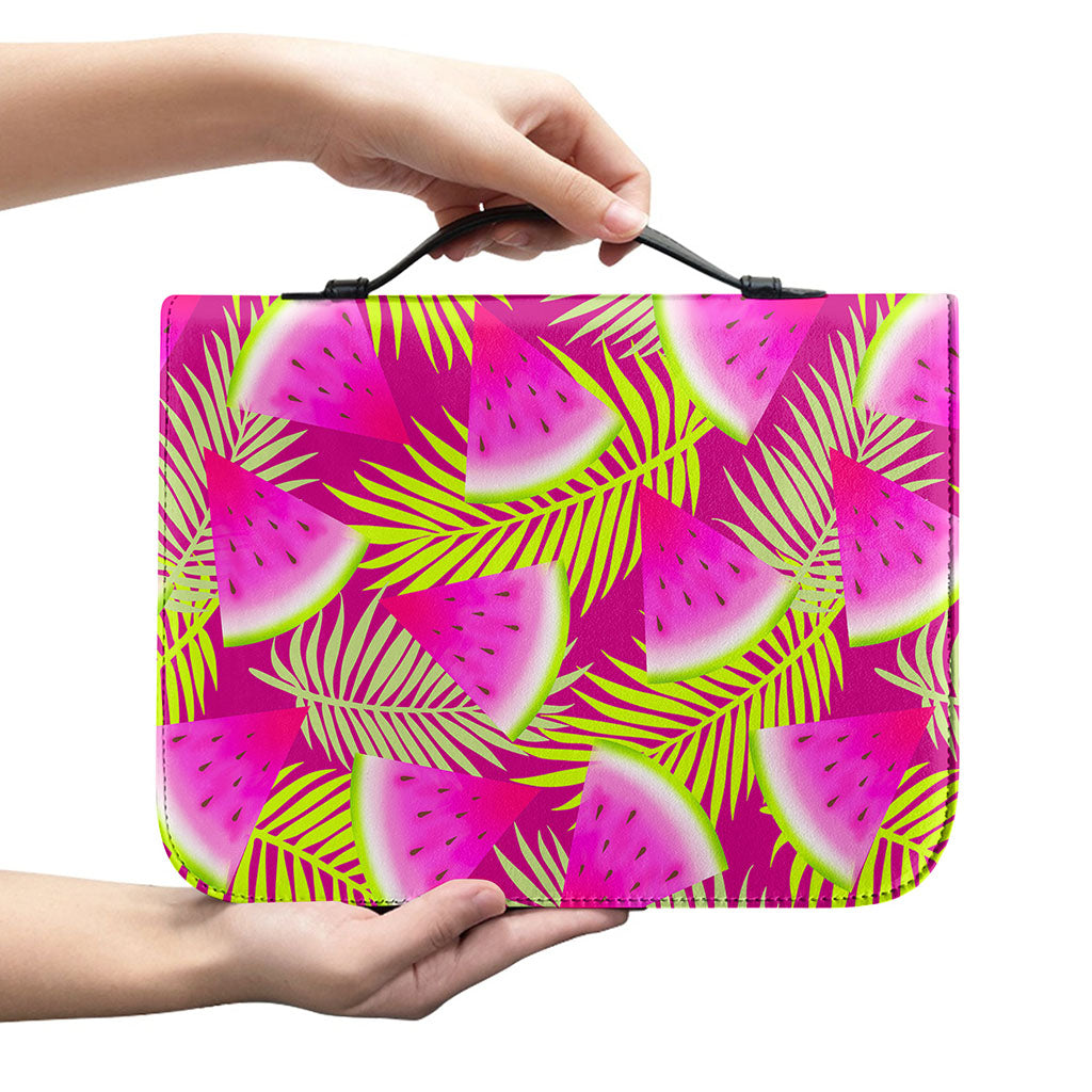 Purple Tropical Watermelon Pattern Print Leather Bible Cover