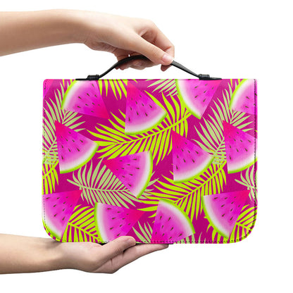 Purple Tropical Watermelon Pattern Print Leather Bible Cover