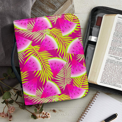 Purple Tropical Watermelon Pattern Print Leather Bible Cover