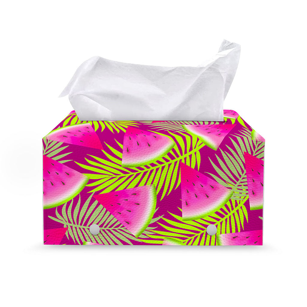 Purple Tropical Watermelon Pattern Print Leather Tissue Box Cover