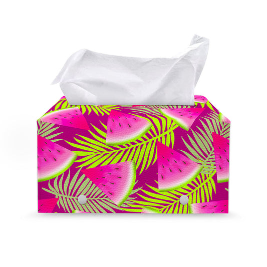 Purple Tropical Watermelon Pattern Print Leather Tissue Box Cover