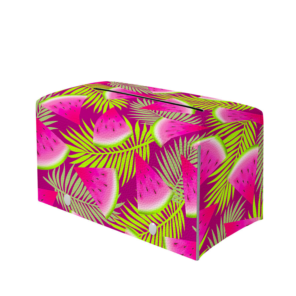 Purple Tropical Watermelon Pattern Print Leather Tissue Box Cover