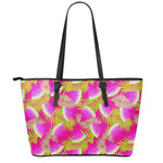 Purple Tropical Watermelon Pattern Print Leather Tote Bag