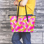 Purple Tropical Watermelon Pattern Print Leather Tote Bag