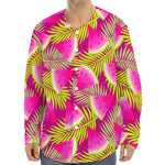 Purple Tropical Watermelon Pattern Print Long Sleeve Baseball Jersey