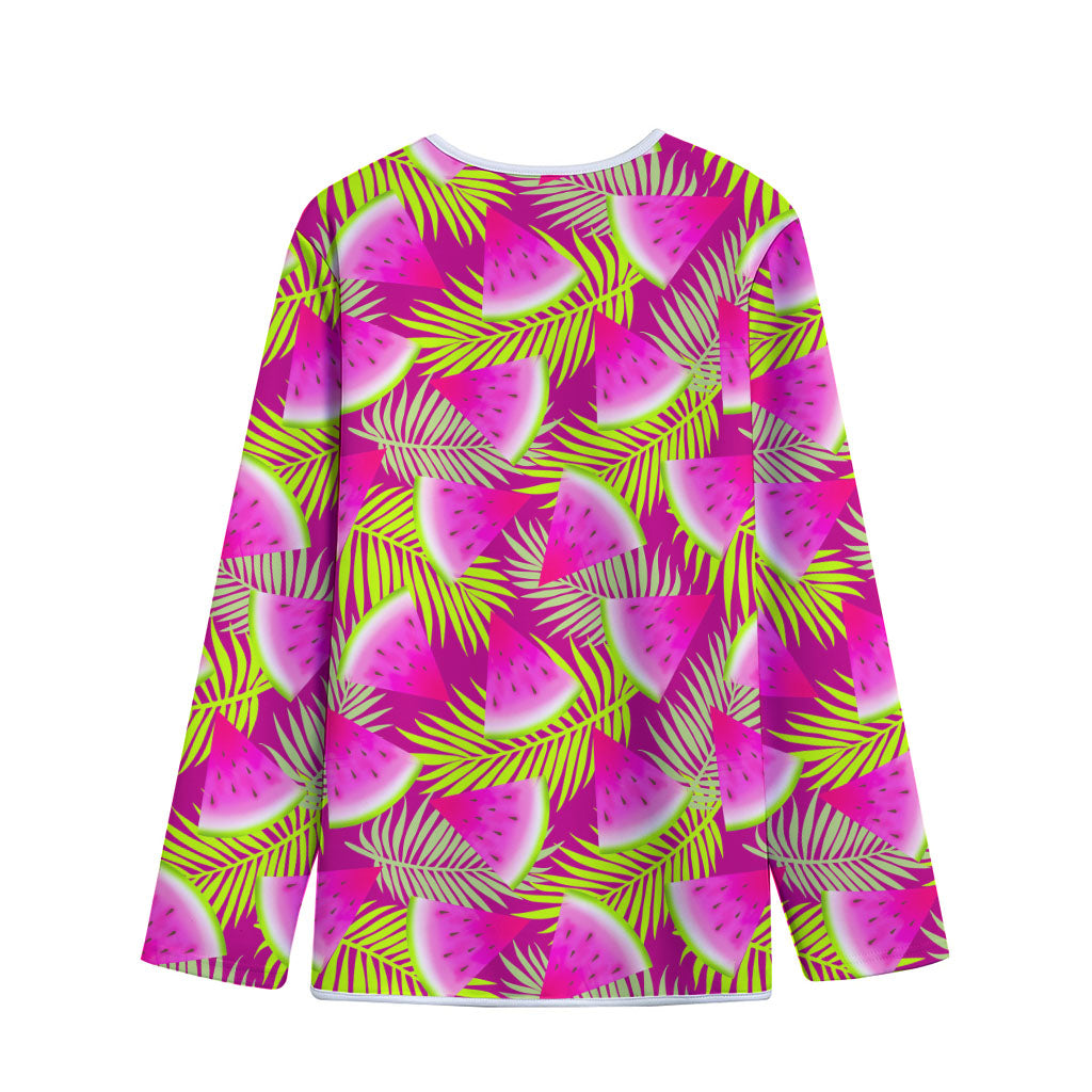 Purple Tropical Watermelon Pattern Print Long Sleeve Short Coat