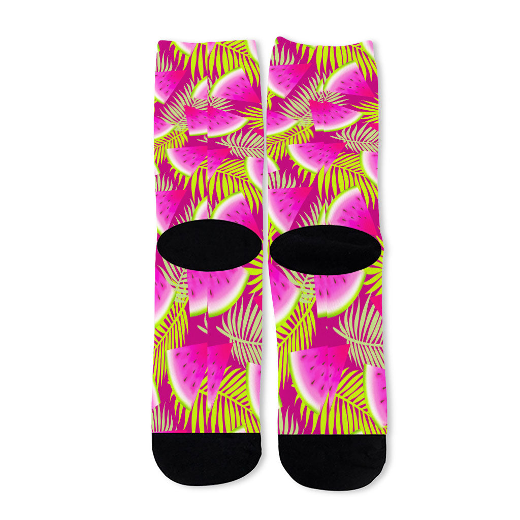 Purple Tropical Watermelon Pattern Print Long Socks