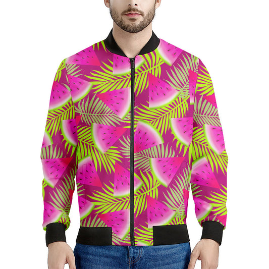 Purple Tropical Watermelon Pattern Print Men's Bomber Jacket