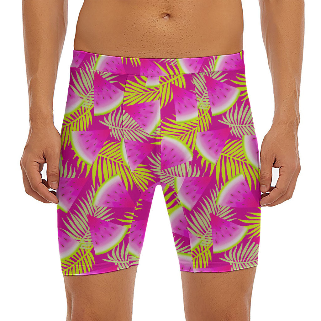 Purple Tropical Watermelon Pattern Print Men's Long Boxer Briefs