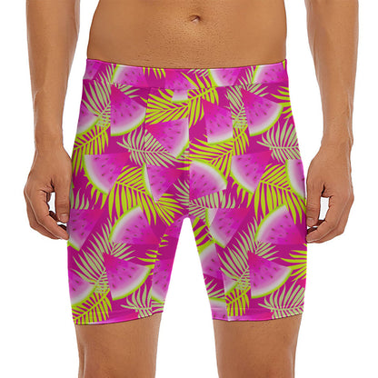 Purple Tropical Watermelon Pattern Print Men's Long Boxer Briefs