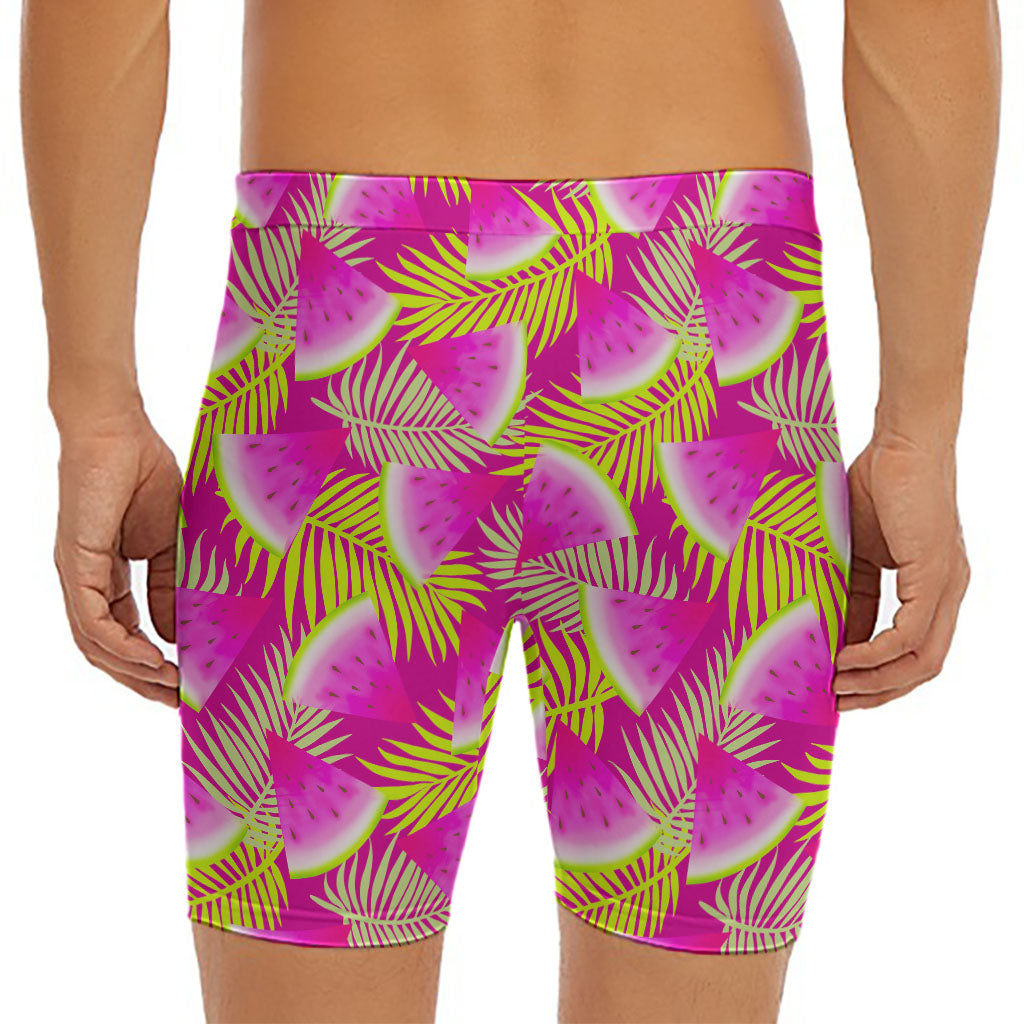 Purple Tropical Watermelon Pattern Print Men's Long Boxer Briefs
