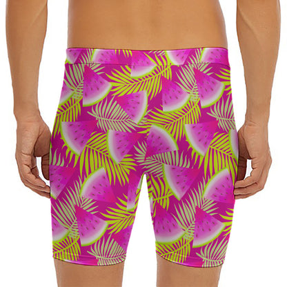 Purple Tropical Watermelon Pattern Print Men's Long Boxer Briefs
