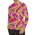 Purple Tropical Watermelon Pattern Print Men's Long Sleeve Rash Guard