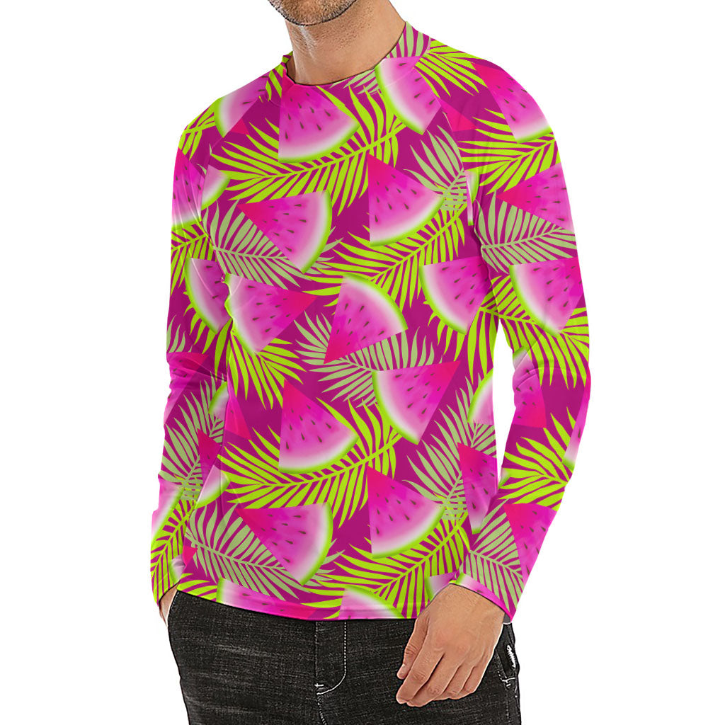 Purple Tropical Watermelon Pattern Print Men's Long Sleeve Rash Guard
