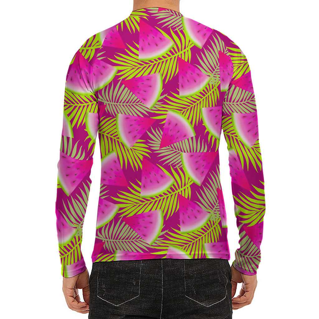 Purple Tropical Watermelon Pattern Print Men's Long Sleeve Rash Guard