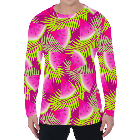 Purple Tropical Watermelon Pattern Print Men's Long Sleeve T-Shirt