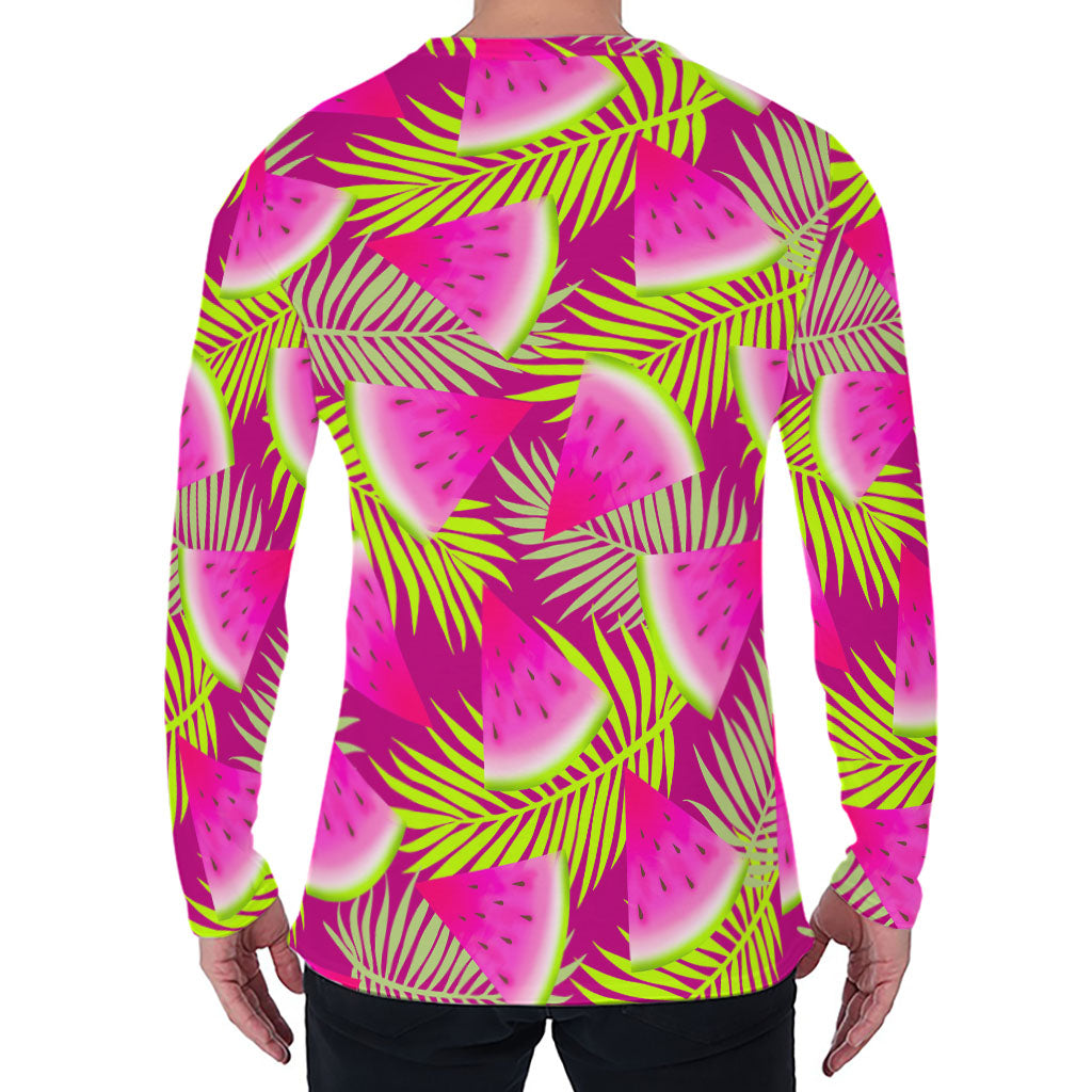 Purple Tropical Watermelon Pattern Print Men's Long Sleeve T-Shirt