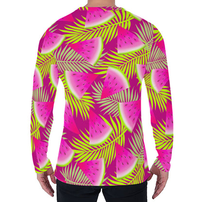 Purple Tropical Watermelon Pattern Print Men's Long Sleeve T-Shirt
