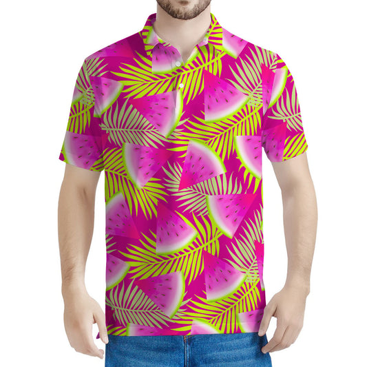 Purple Tropical Watermelon Pattern Print Men's Polo Shirt