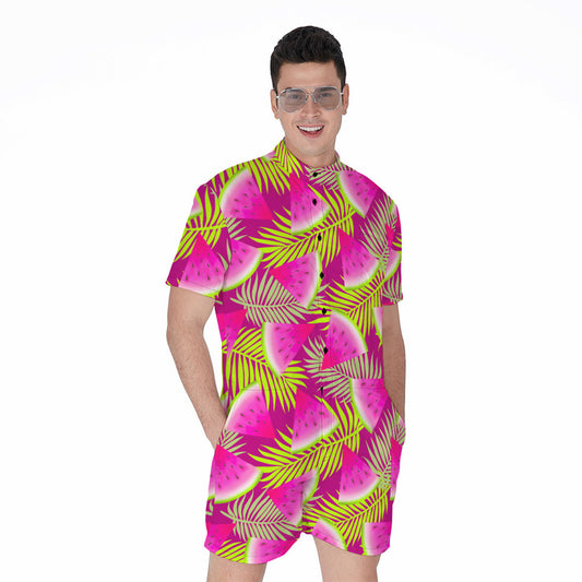 Purple Tropical Watermelon Pattern Print Men's Rompers