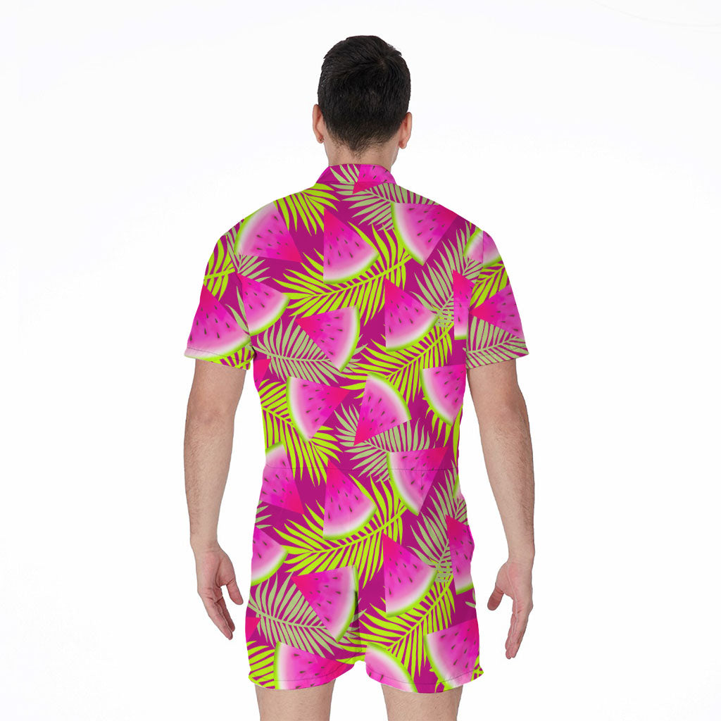 Purple Tropical Watermelon Pattern Print Men's Rompers