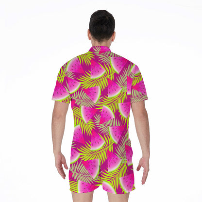 Purple Tropical Watermelon Pattern Print Men's Rompers