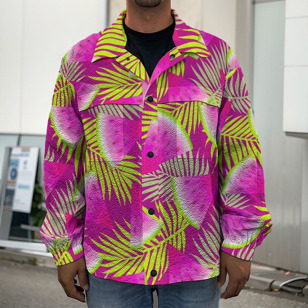 Purple Tropical Watermelon Pattern Print Men's Shirt Jacket