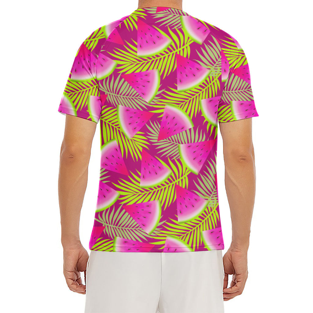 Purple Tropical Watermelon Pattern Print Men's Short Sleeve Rash Guard