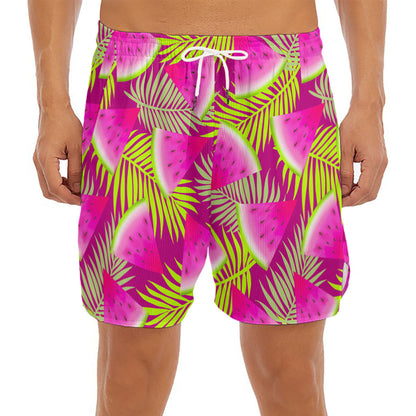 Purple Tropical Watermelon Pattern Print Men's Split Running Shorts