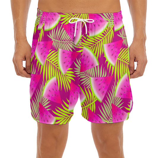 Purple Tropical Watermelon Pattern Print Men's Split Running Shorts