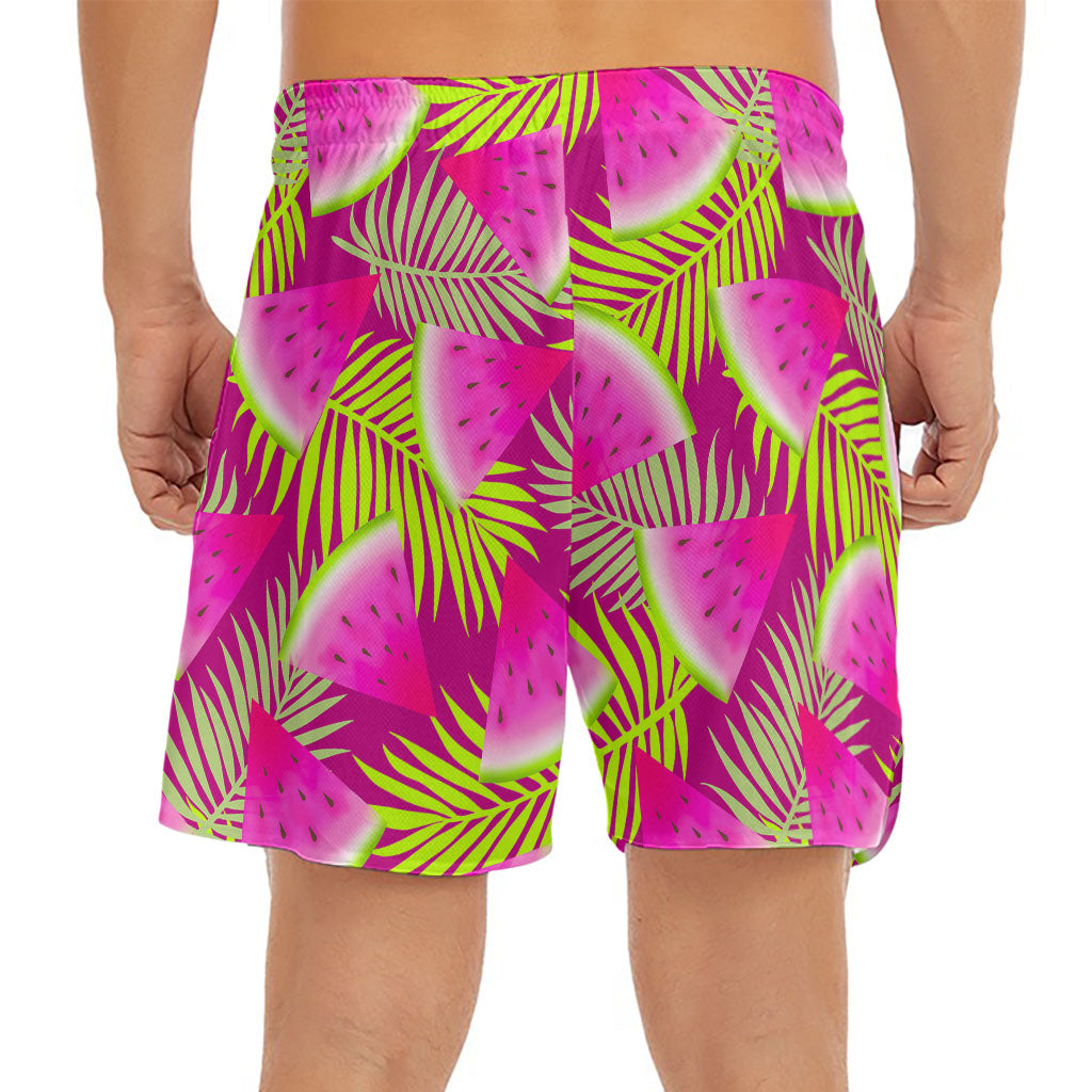 Purple Tropical Watermelon Pattern Print Men's Split Running Shorts