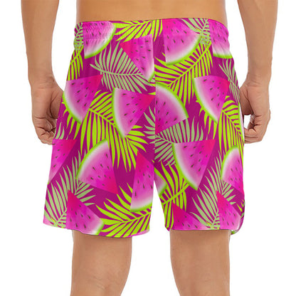 Purple Tropical Watermelon Pattern Print Men's Split Running Shorts
